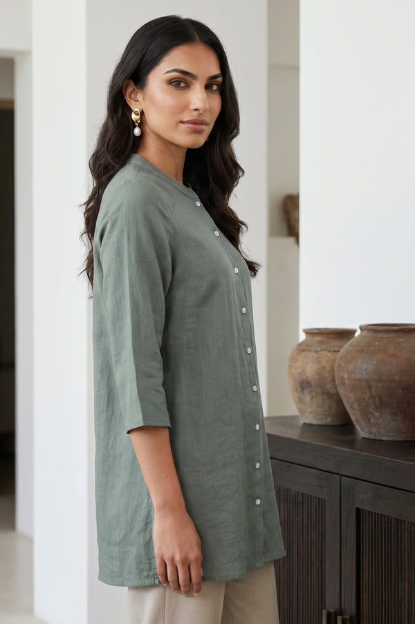 Green Solid Rayon Blend Straight Tunic