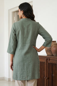 Green Solid Rayon Blend Straight Tunic
