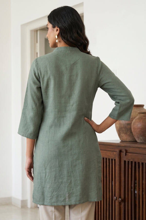 Green Solid Rayon Blend Straight Tunic