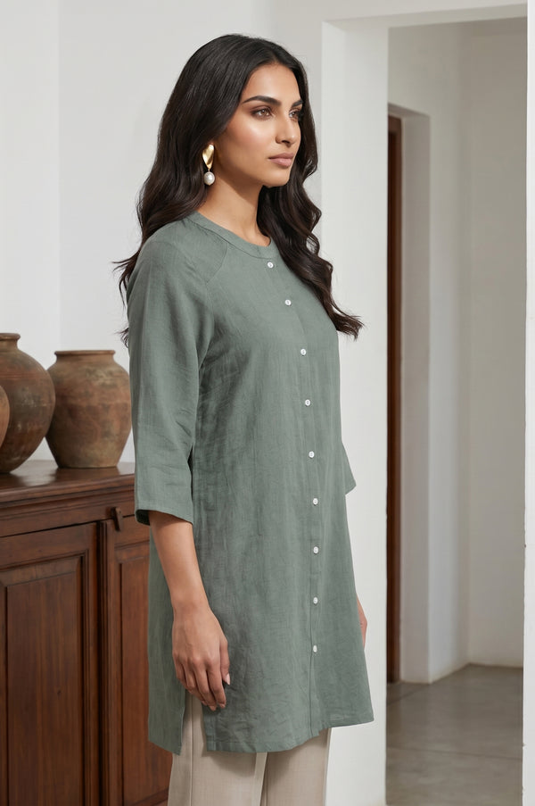 Green Solid Rayon Blend Straight Tunic