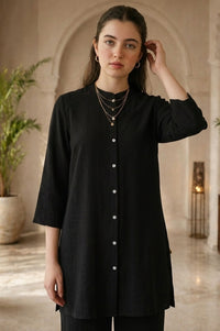 Black Solid Nylon Blend Straight Kurta