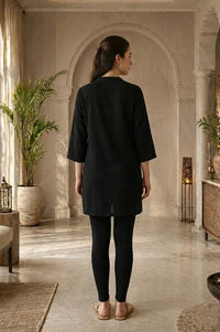 Black Solid Nylon Blend Straight Kurta