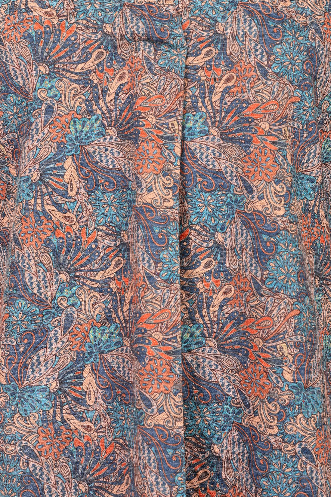 Blue Floral Printed Jacquard Straight Winter Top