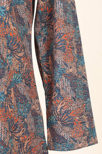 Blue Floral Printed Jacquard Straight Winter Top