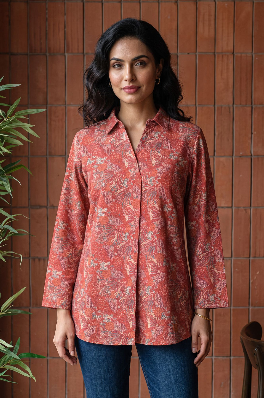 Rust Paisley Jacquard Straight Winter Top