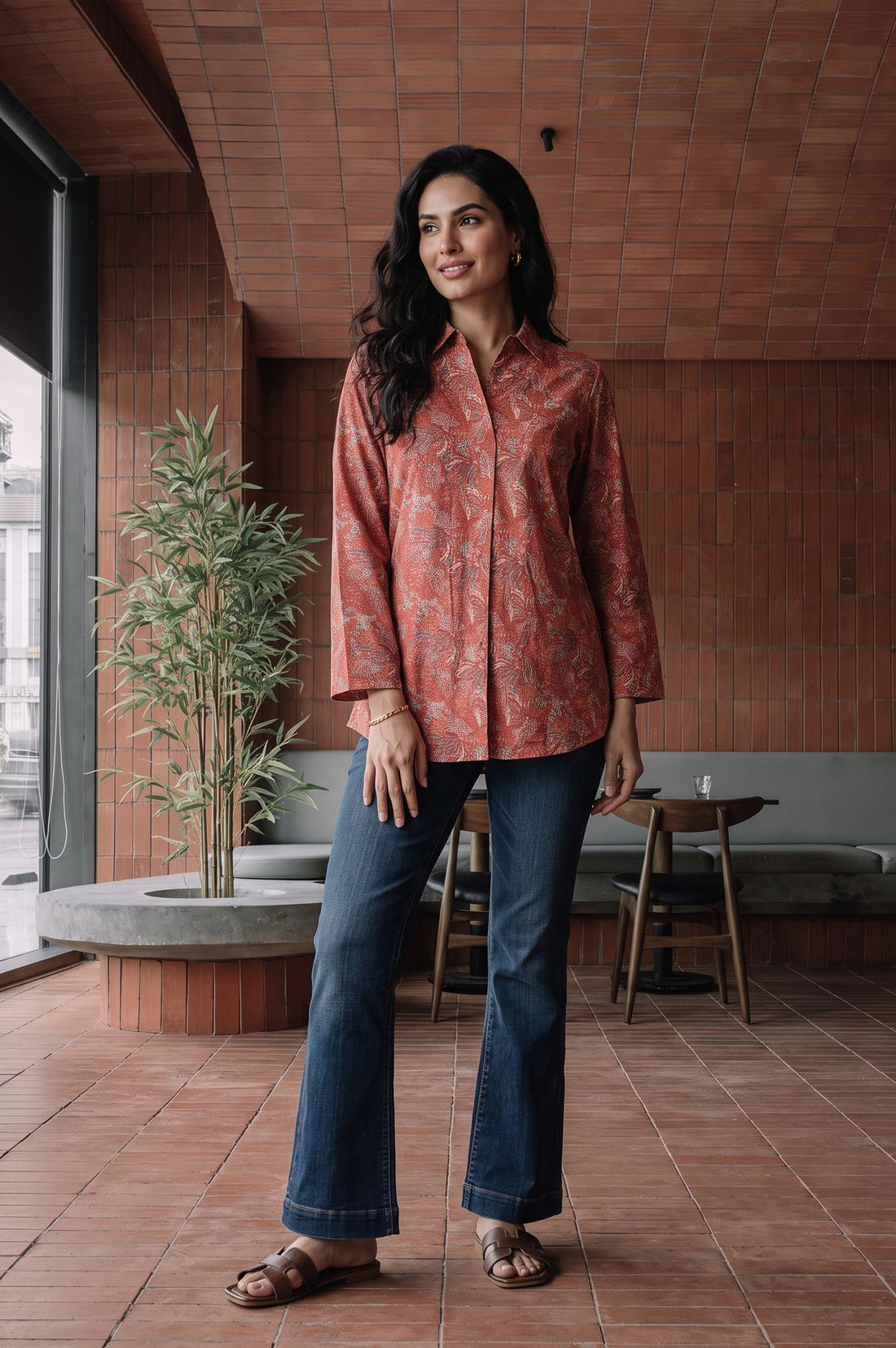 Rust Paisley Jacquard Straight Winter Top