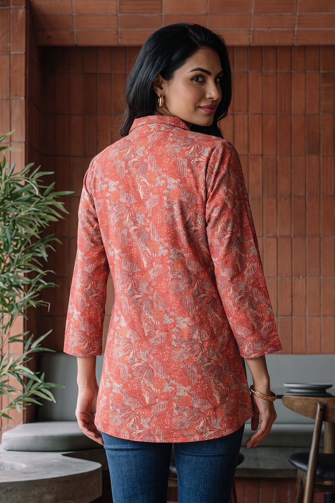 Rust Paisley Jacquard Straight Winter Top