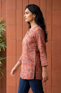 Peach Floral Printed Jacquard Straight Winter Top