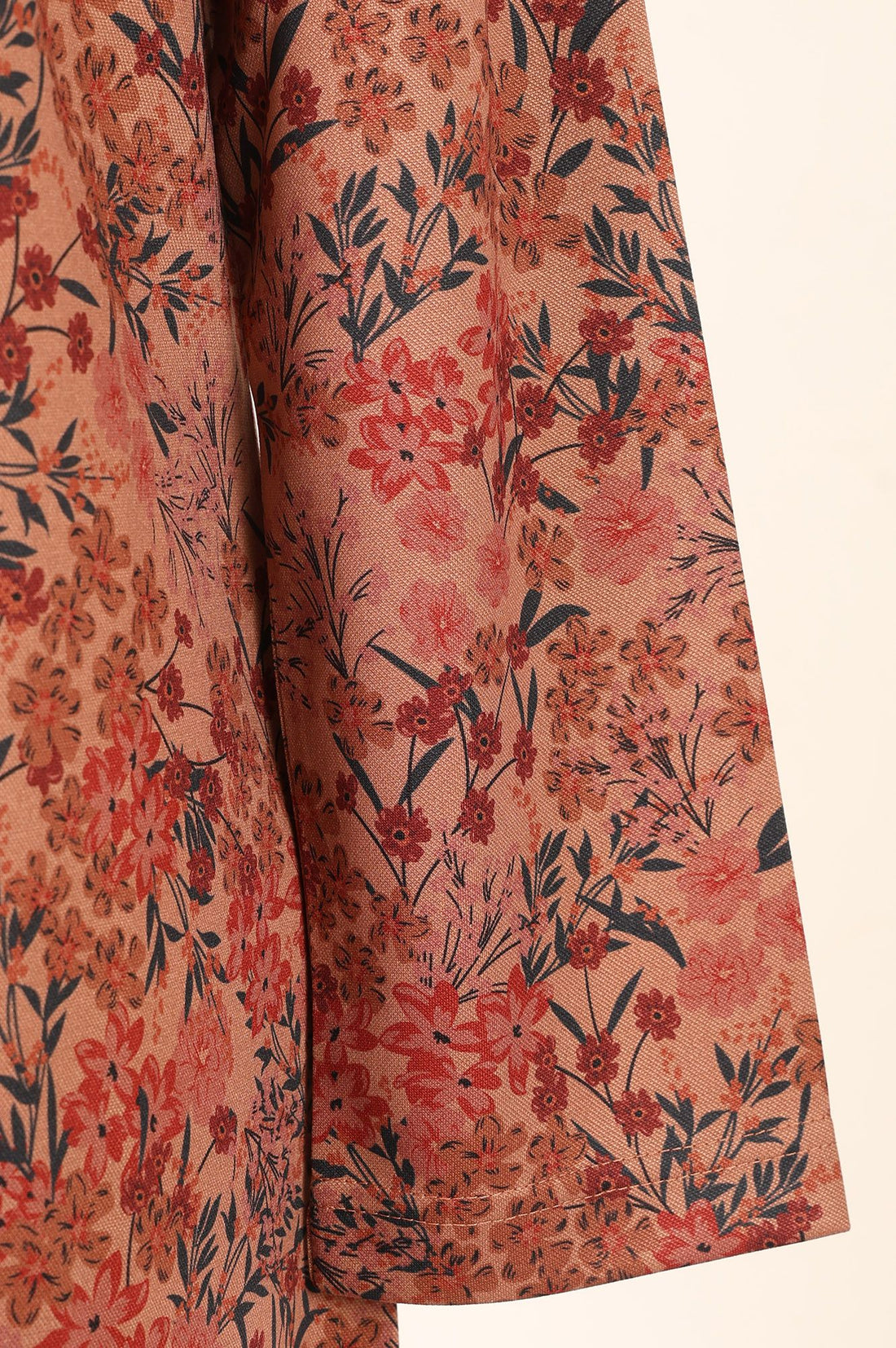 Peach Floral Printed Jacquard Straight Winter Top
