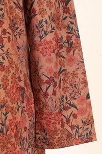 Peach Floral Printed Jacquard Straight Winter Top