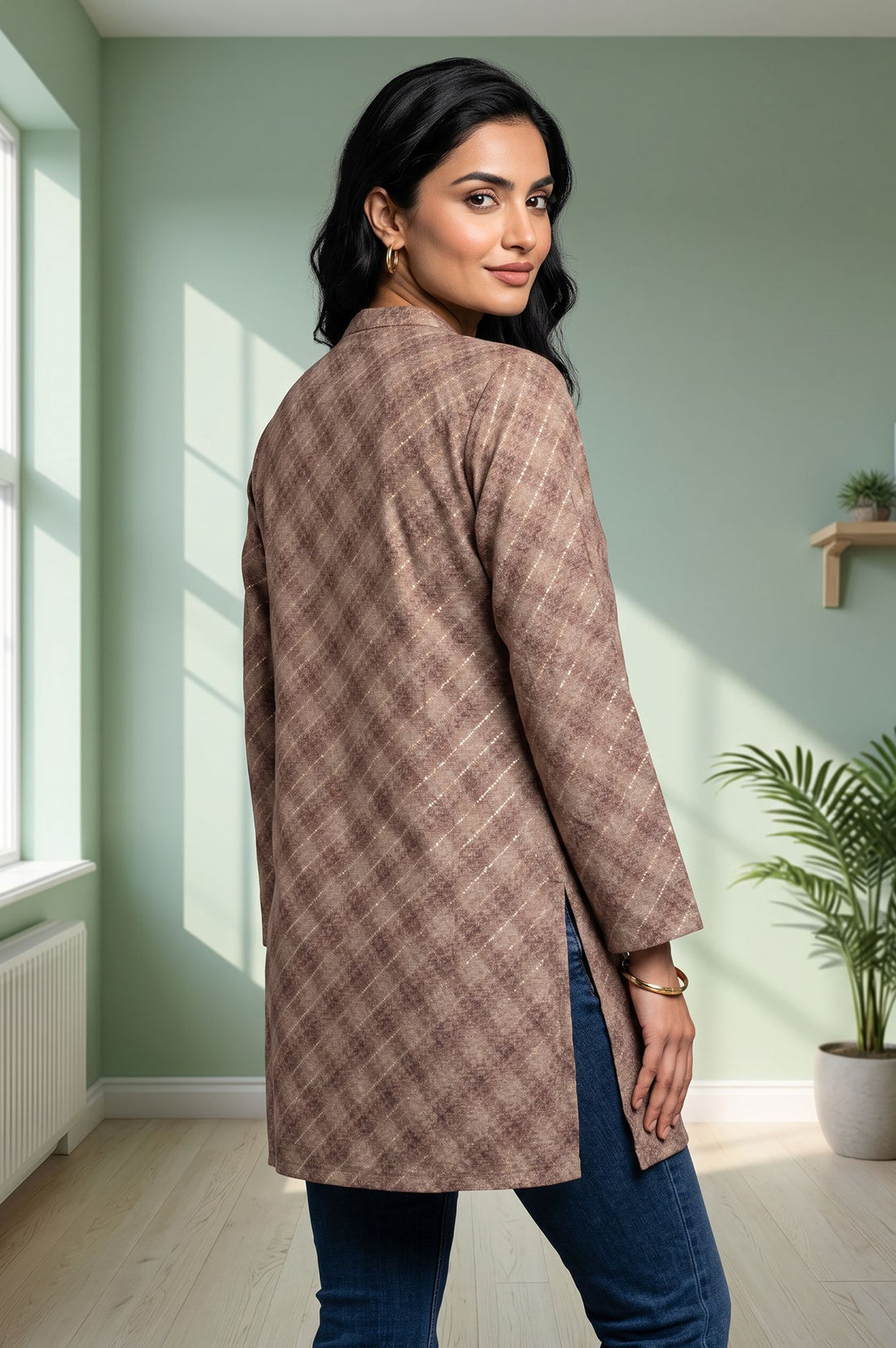 Brown Foil Printed Straight Top