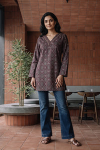 Maroon Ethnic Motifs Jacquard Straight Winter Top