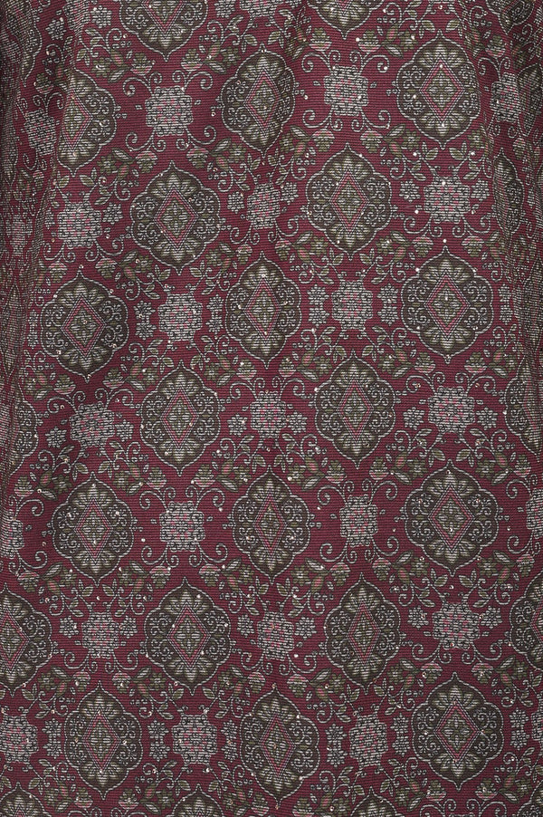 Maroon Ethnic Motifs Jacquard Straight Winter Top
