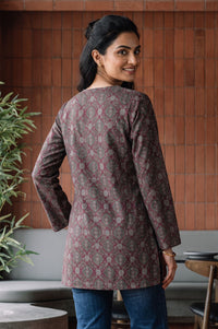 Maroon Ethnic Motifs Jacquard Straight Winter Top