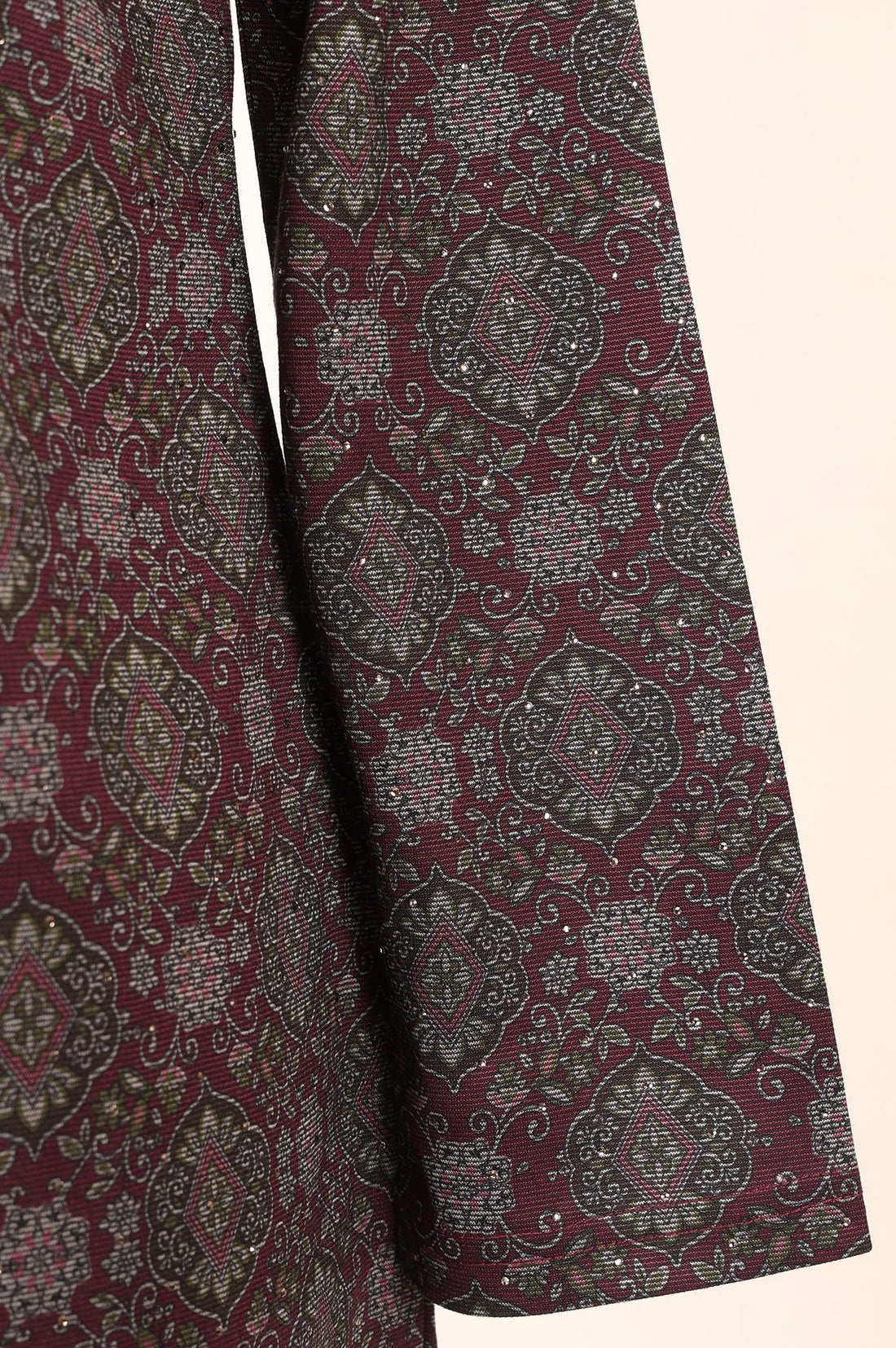 Maroon Ethnic Motifs Jacquard Straight Winter Top