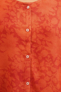 Orange Floral Printed Rayon Straight Kurti