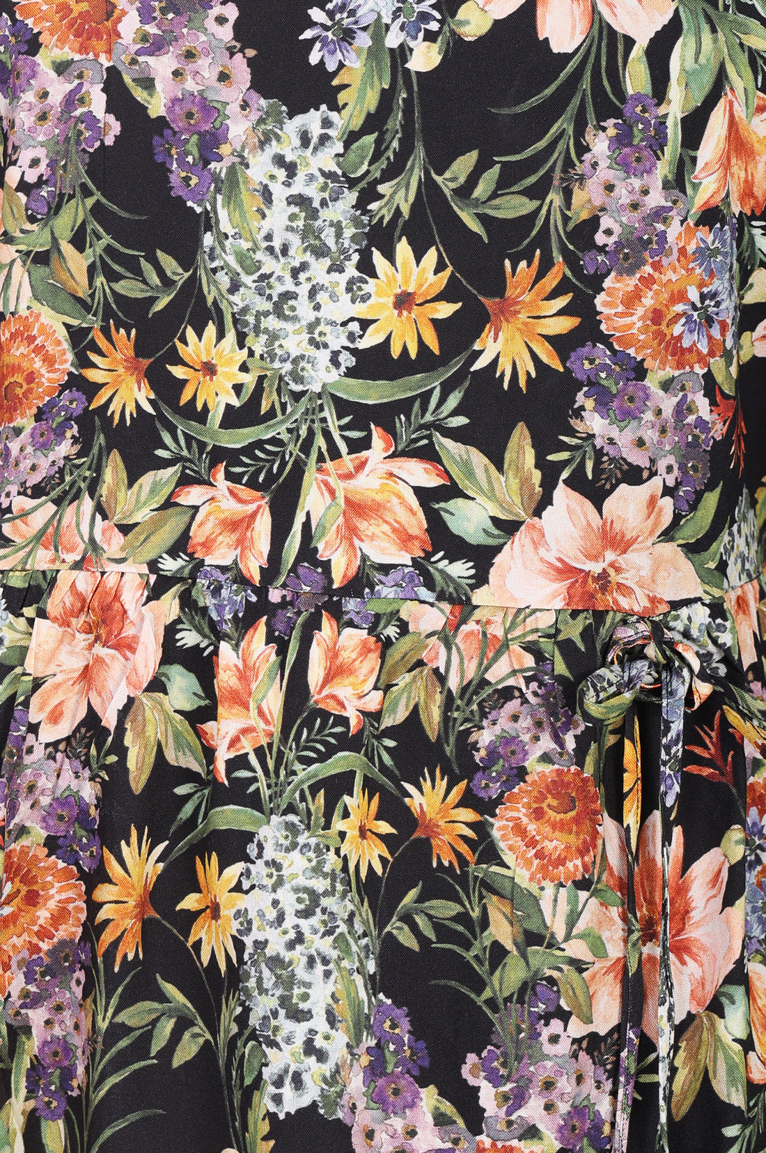 Black Floral Printed Rayon A-line Kurti