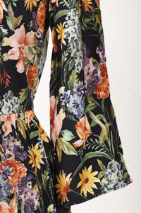 Black Floral Printed Rayon A-line Kurti