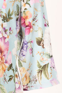 Blue Floral Printed Rayon Flared Kurti