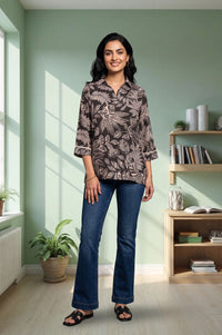 Black Floral Printed Rayon Straight Kurti