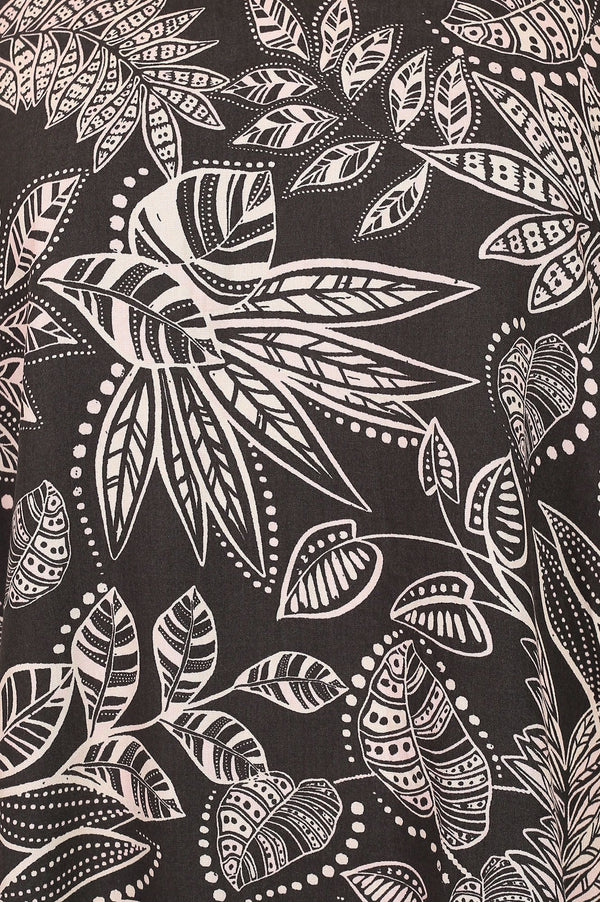 Black Floral Printed Rayon Straight Kurti
