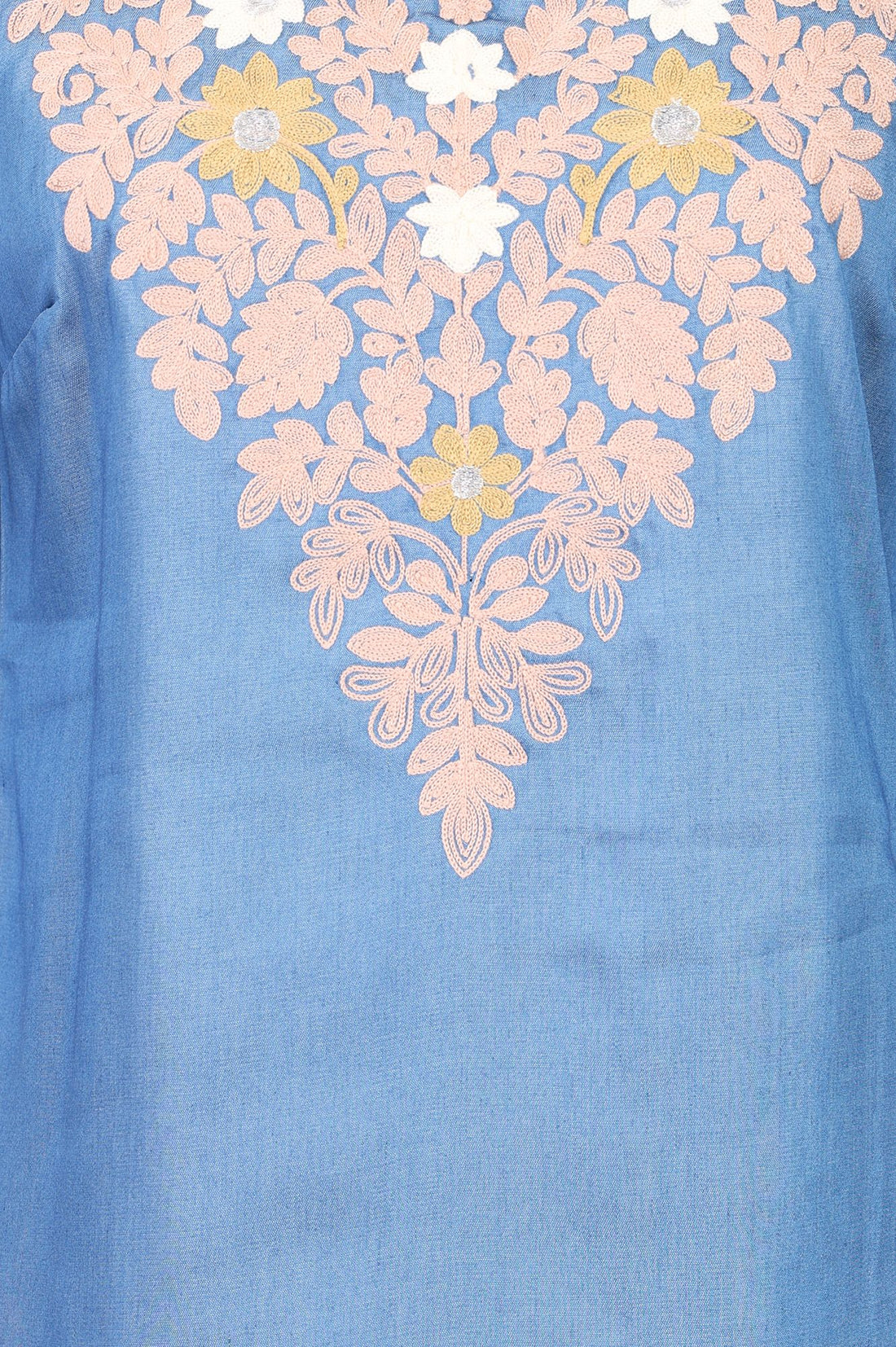 Blue Yarn Dyed Embroidered Lyocell Straight Kurta