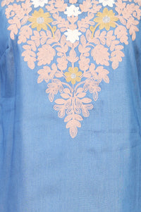 Blue Yarn Dyed Embroidered Lyocell Straight Kurta