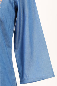 Blue Yarn Dyed Embroidered Lyocell Straight Kurta