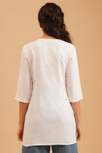 White Embroidered Rayon Straight Kurti