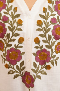 White Embroidered Rayon Straight Kurti