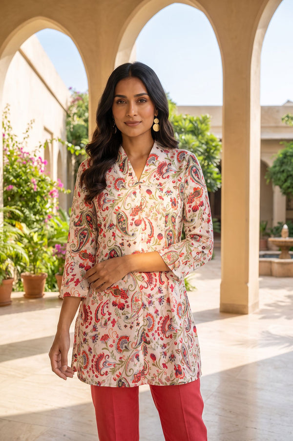 Off White Paisley Modal Straight Kurta