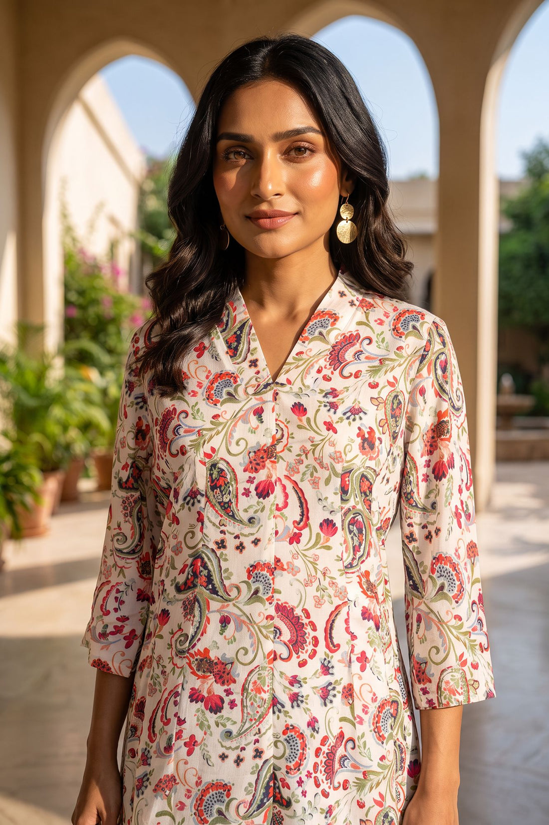 Off White Paisley Modal Straight Kurta