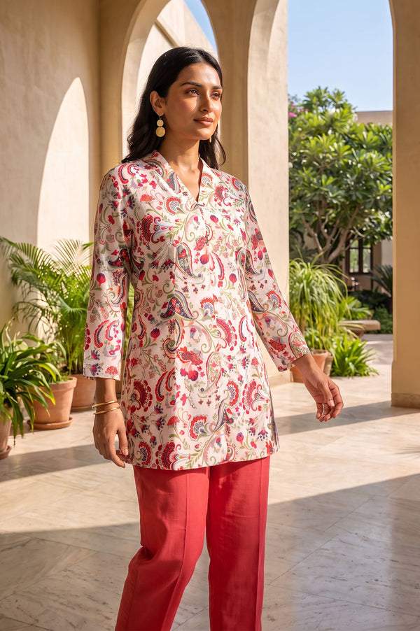 Off White Paisley Modal Straight Kurta