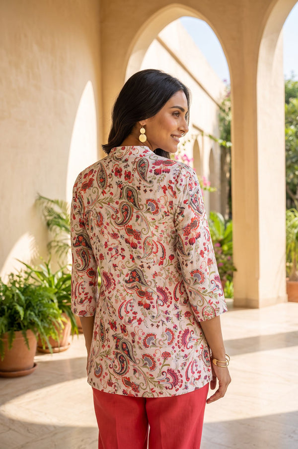 Off White Paisley Modal Straight Kurta