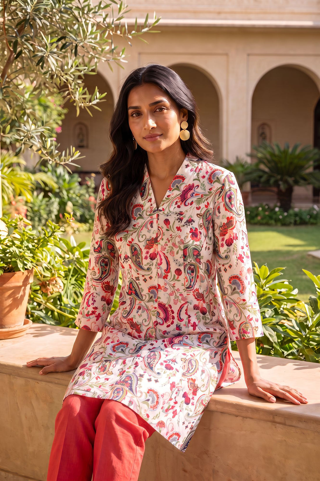 Off White Paisley Modal Straight Kurta