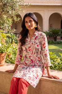 Off White Paisley Modal Straight Kurta