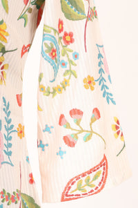 Off White Floral Printed Pure Cotton A-line Kurta with Pintucks