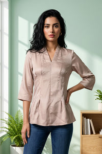 Gold Solid Yarn Dyed Satin A-line Kurti