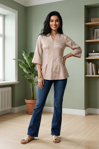 Gold Solid Yarn Dyed Satin A-line Kurti