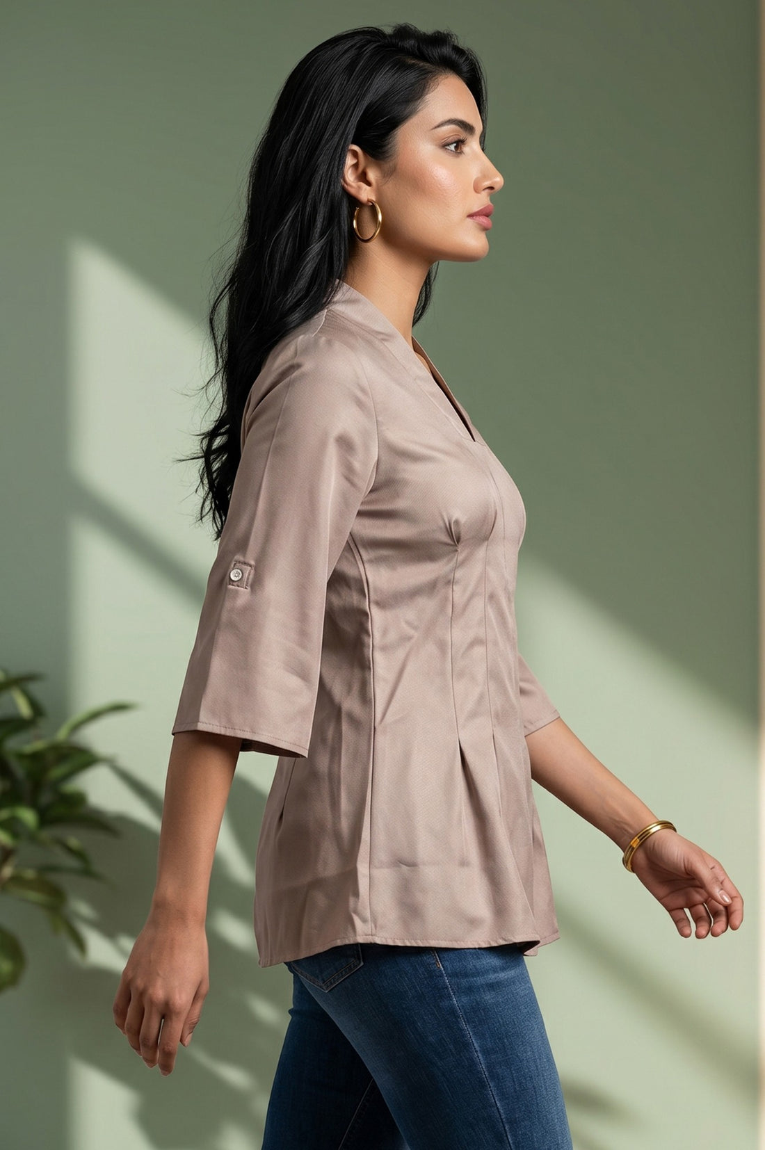 Gold Solid Yarn Dyed Satin A-line Kurti