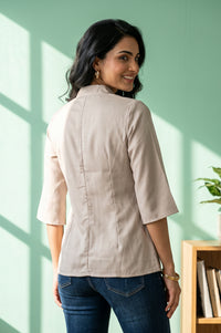 Beige Solid Satin Straight Kurti
