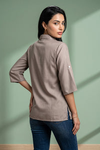 Taupe Solid Yarn Dyed Satin Straight Kurti