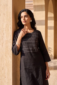 Black Embroidered Pure Cotton Straight Top