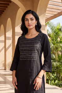 Black Embroidered Pure Cotton Straight Top
