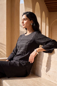 Black Embroidered Pure Cotton Straight Top