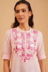 Pink Embroidered Pure Cotton Straight Top