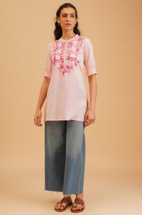 Pink Embroidered Pure Cotton Straight Top