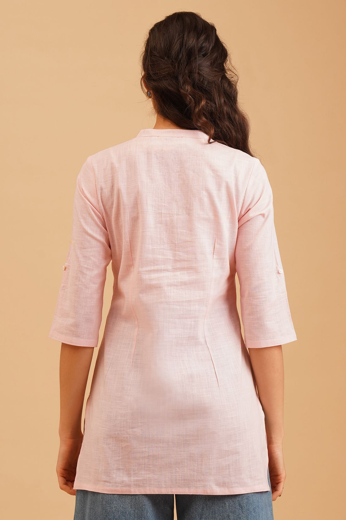 Pink Embroidered Pure Cotton Straight Top