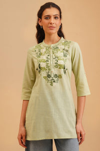 Green Embroidered Pure Cotton Straight Top