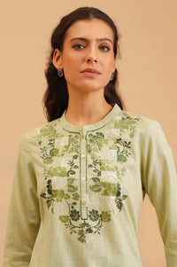 Green Embroidered Pure Cotton Straight Top